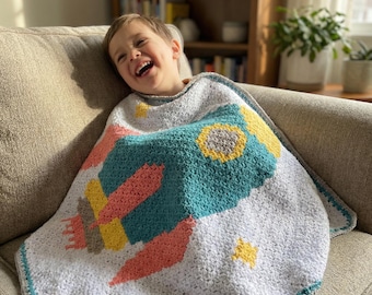Crochet Rocket Baby Blanket Pattern PDF | Easy Baby Blanket Crochet Tutorial | Cute Cartoon Design | Step By Step Baby Gift Crochet Pattern