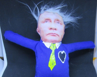 Vladimir Putin Voodoo Doll with 3 hand sculpted Skull Pins