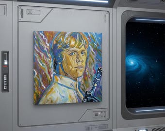 Original Pop Art Portrait: Luke Skywalker - Acrylic Portrait with Blaster 10x10 Inches