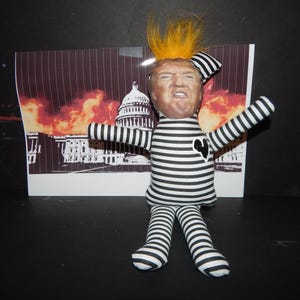 Donald Trump Prison Voodoo Doll: Hand-sculpted Skull Pins, Striped