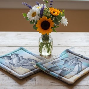 Male Vintage 50's Beefcake Potholders Vintage Cowboys & Butterfly Chains – Quilted Pot Holders with Attitude