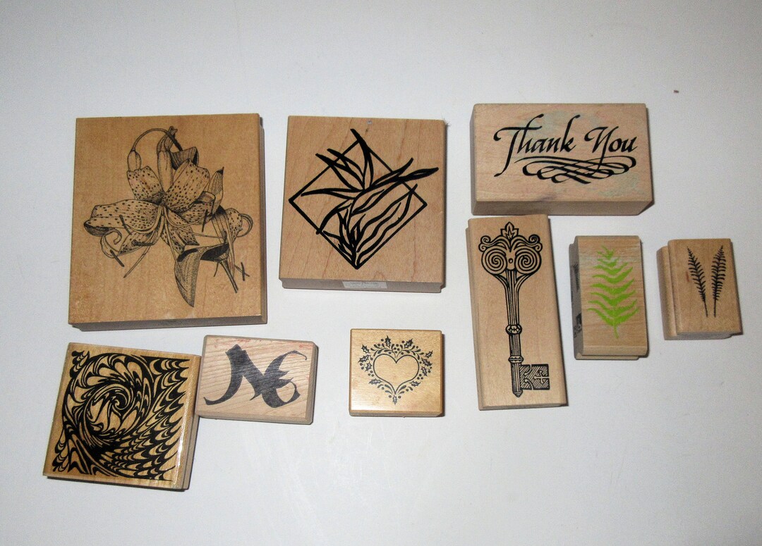 Set of 10 Large Rubber Stamp Blocks Scrapbooking Cardmaking Custom Wood