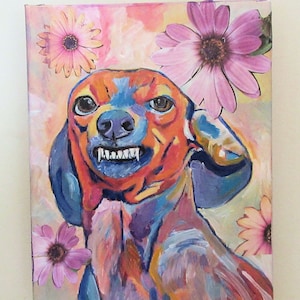 Original Dachshund the Wiener Dog Painting Pop Art Dog Art 5x7&quot;