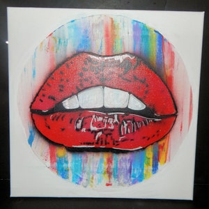 Original Pop Graffiti Spray Paint and acrylic paint (With Sparkle) Sexy Lips. Size is 12&quot; x 12&quot; square.
