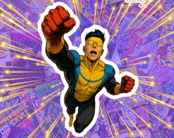 Invincible Man Kiss-Cut Vinyl Sticker, Glossy Comic Superhero Decal for Laptops, Water Bottles, Journals and Windows, Bright Colors