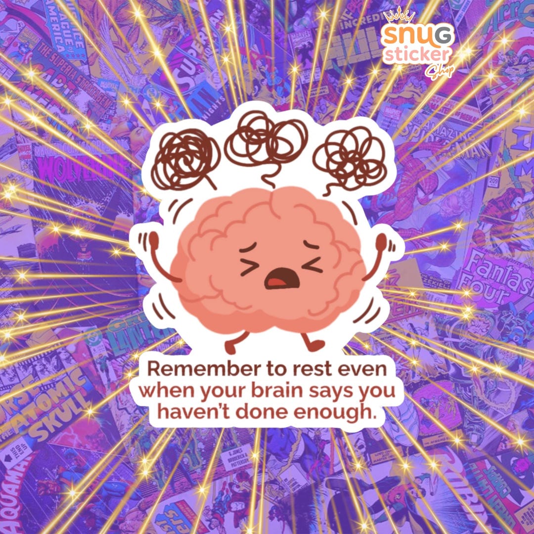 Stressed Brain Illustration Kiss-cut Sticker | Mental Health Reminder ...