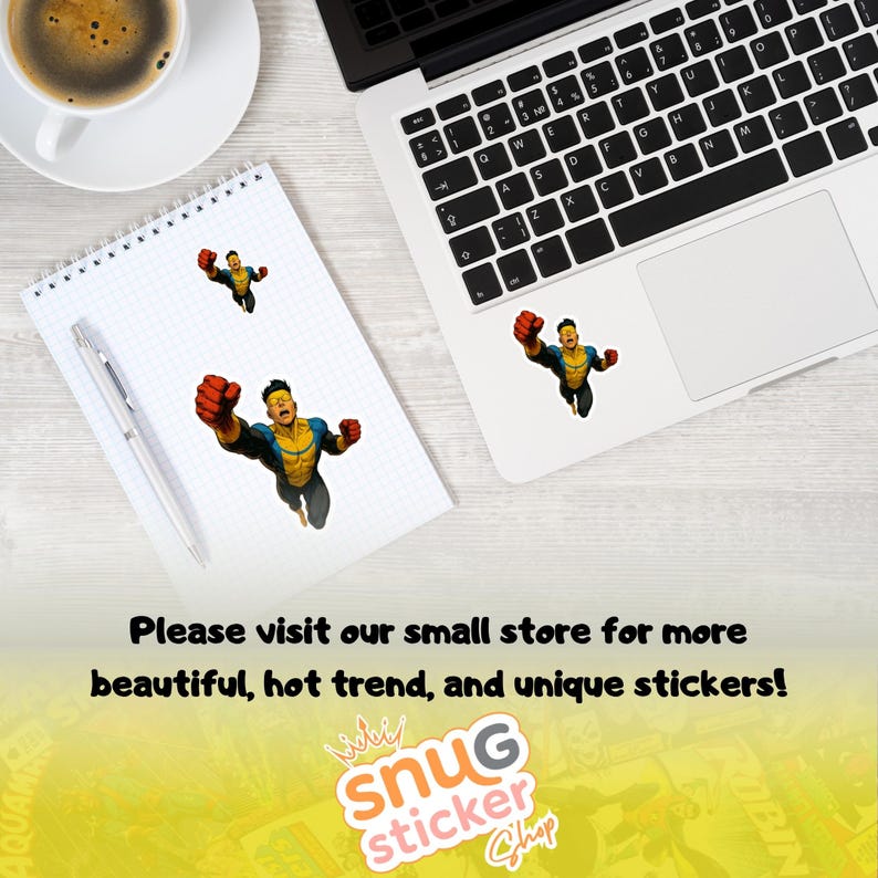 Invincible Man Kiss-Cut Vinyl Sticker, Glossy Comic Superhero Decal for Laptops, Water Bottles, Journals and Windows, Bright Colors image 7