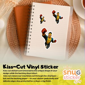 Invincible Man Kiss-Cut Vinyl Sticker, Glossy Comic Superhero Decal for Laptops, Water Bottles, Journals and Windows, Bright Colors image 6