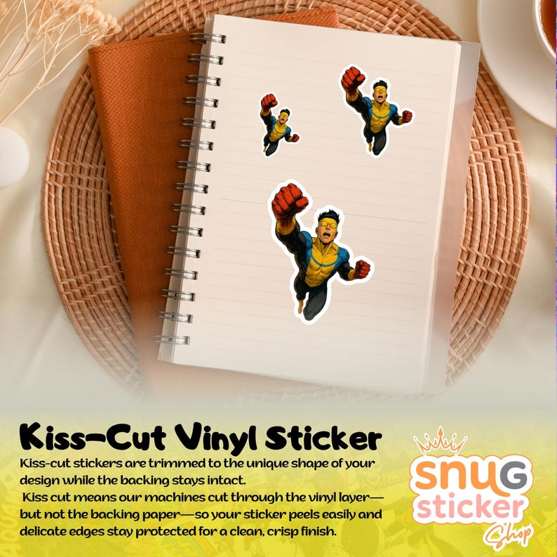 Invincible Man Kiss-Cut Vinyl Sticker, Glossy Comic Superhero Decal for Laptops, Water Bottles, Journals and Windows, Bright Colors image 6