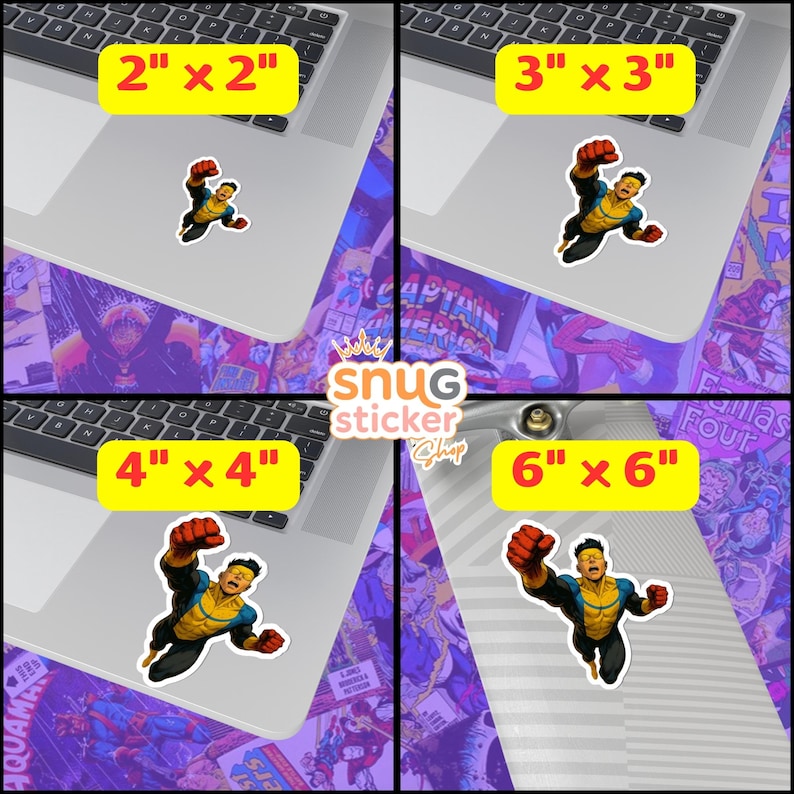 Invincible Man Kiss-Cut Vinyl Sticker, Glossy Comic Superhero Decal for Laptops, Water Bottles, Journals and Windows, Bright Colors image 3
