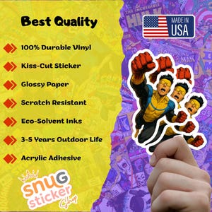 Invincible Man Kiss-Cut Vinyl Sticker, Glossy Comic Superhero Decal for Laptops, Water Bottles, Journals and Windows, Bright Colors image 5