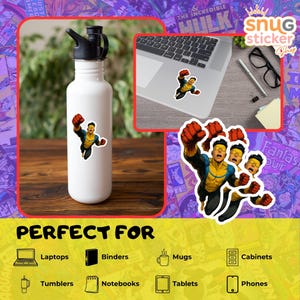 Invincible Man Kiss-Cut Vinyl Sticker, Glossy Comic Superhero Decal for Laptops, Water Bottles, Journals and Windows, Bright Colors image 4