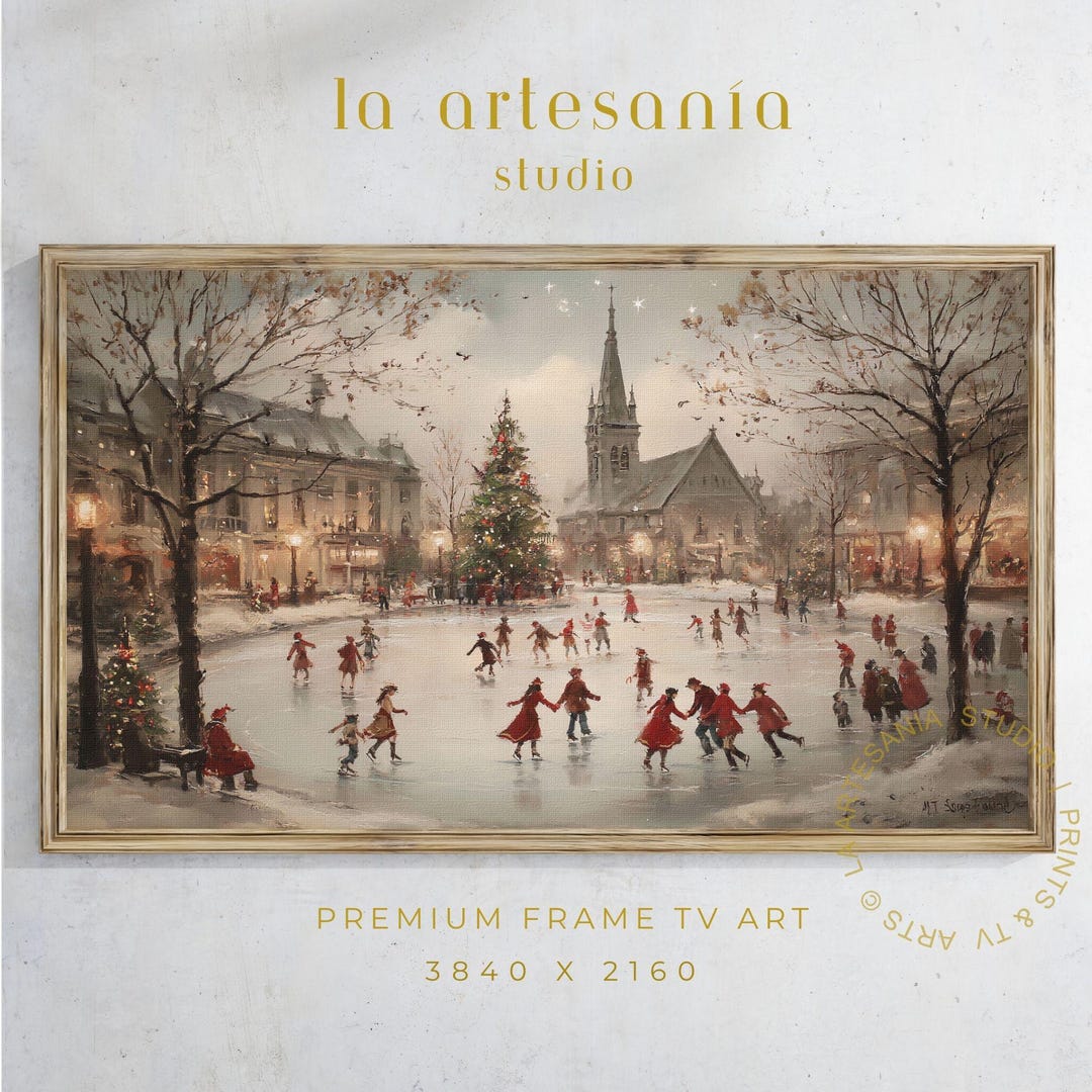 Vintage Christmas Ice Rink Frame TV Art | Town Square Skating Scene - Etsy
