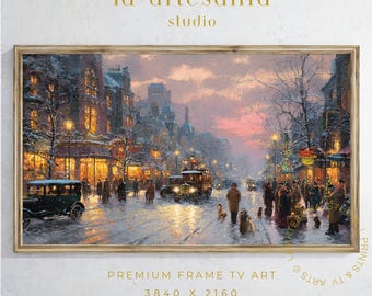 Vintage Christmas Street Oil Painting – Samsung Frame TV Art (4K Digital Download)