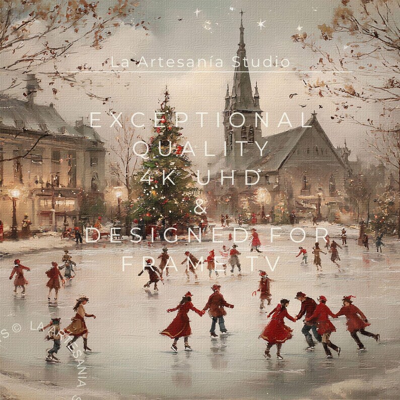 Vintage Christmas Ice Rink Frame TV Art | Town Square Skating Scene - Etsy