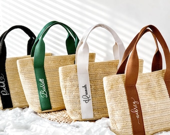Personalisierte Stroh Strandtasche, Monogramm Reise Strandtasche, Brautjungfer Vorschlag, Mädchen Reise Geldbörse, Junggesellinnenabschied Gefälligkeiten, Sommer Pool Tasche