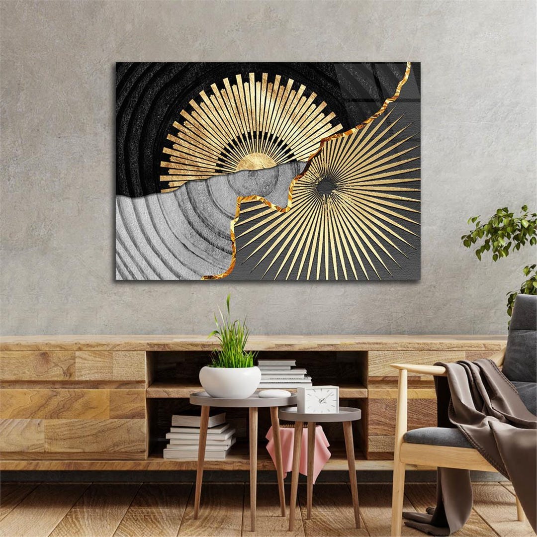 Gold and Black Abstract Wall Art – Modern Luxury Sunburst Canvas Print ...