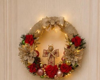 Ghirlanda natalizia unica con angeli e luci, decorazione rustica per porta in stile fattoria, prezzo estivo