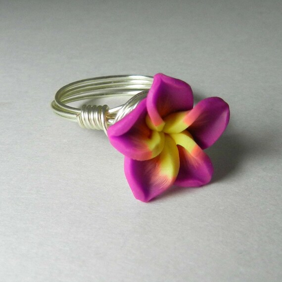 Items similar to Flower Wire Wrapped Ring, Purple, Silver Cocktail Ring