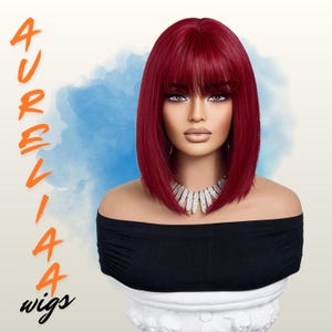 Rode bob-pruik voor dames – 12 inch hittebestendige synthetische pruik met pony