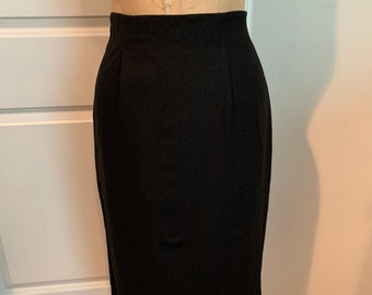 Vintage 1990s Carol Miller black slub silk pencil skirt- size XS-S