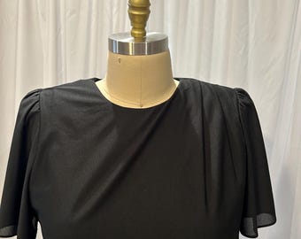 Plus Size Vintage 1990’s Leni Leni black poly dress w/ shoulder draping, shoulder pads & short gathered sleeves-vintage tag size 18W-size 1X
