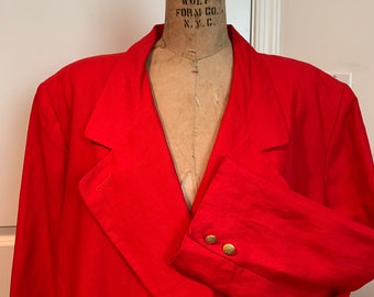 Plus size vintage 1990s Elisabeth red linen/rayon double breasted blazer w/ gold buttons & welt pockets vintage tag size 22 - size up to 3X