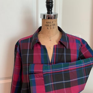 Plus size vintage 2000s jewel tone plaid button front blouse vintage tag size -size 3X