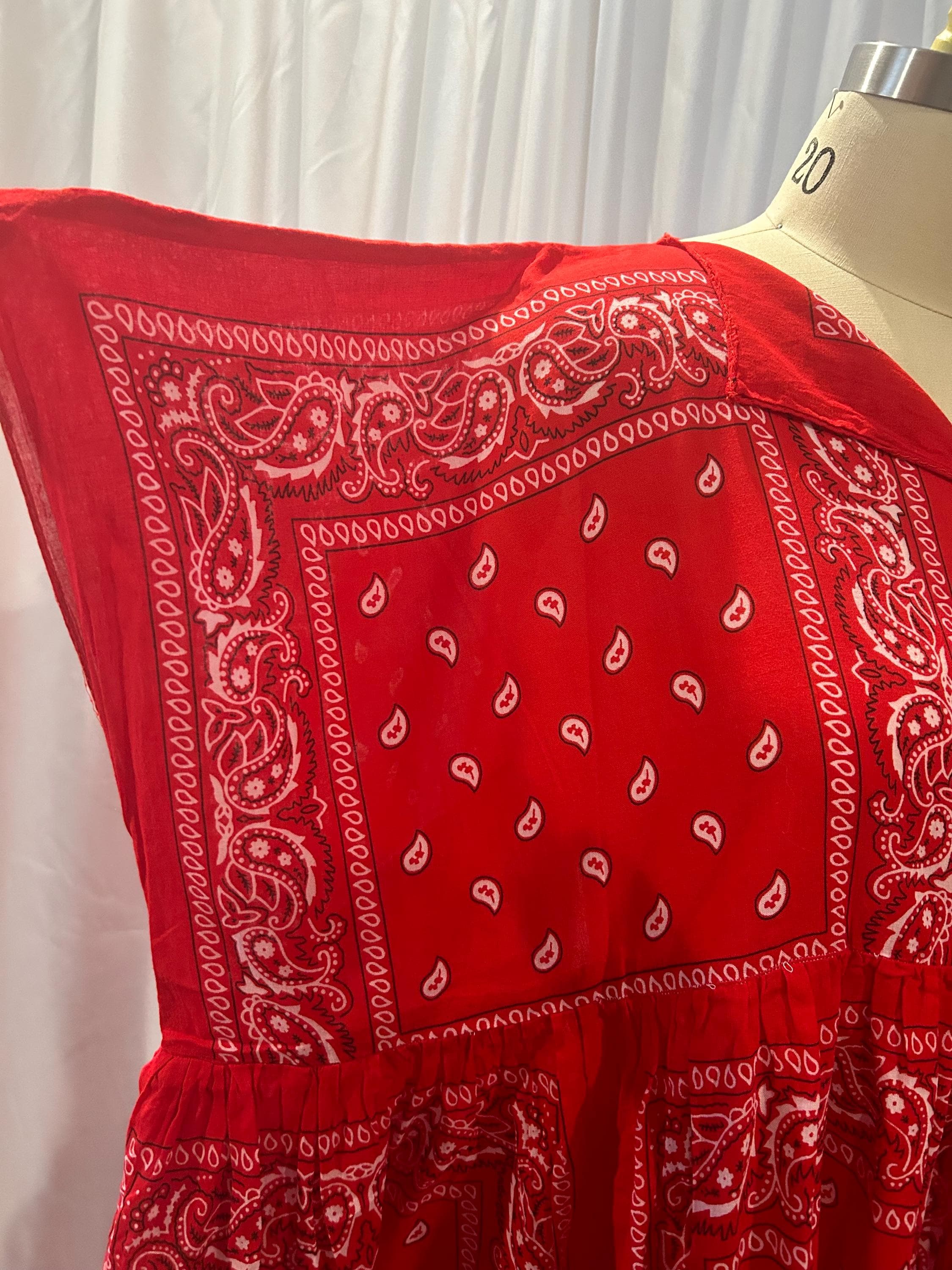plus size red bandana dress Plus Size Handmade Red Bandana Dress-100% Cotton, Short Dolman Sleeve, V  Neck Opening, Mid Calf Length-fits Sizes 2X-5X