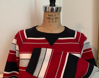 Plus size 2000s vintage Pacer red, white & black striped cotton/poly sweatshirt vintage tag size 1X- size 1X