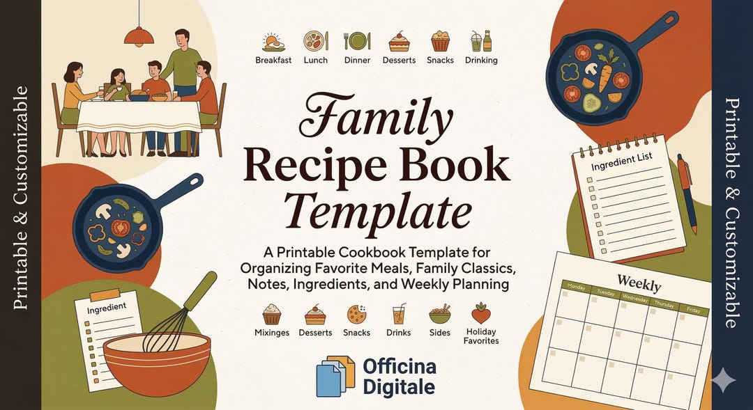 Family Recipe Book Template, Printable Cookbook PDF, Recipe Binder ...