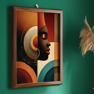 African Abstract Canvas - Afrocentric Black Woman Wall Art - Cubist Tribal Print (Digital Download)