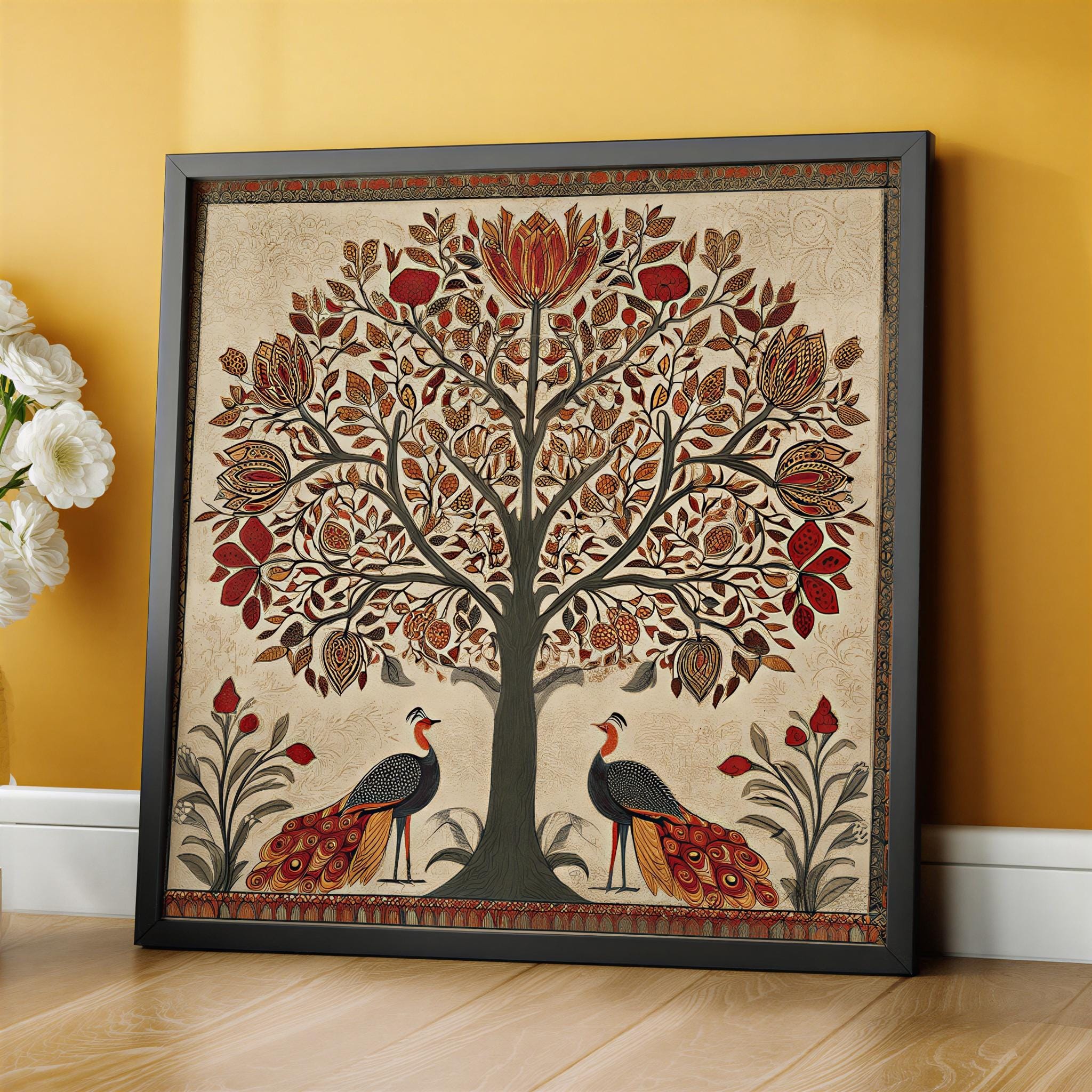 Madhubani Tree of Life Painting - Spiritual Indian Folk Wall Art ...