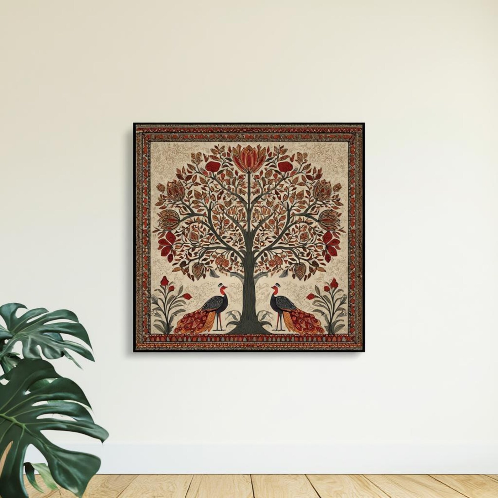 Madhubani Tree of Life Painting - Spiritual Indian Folk Wall Art ...