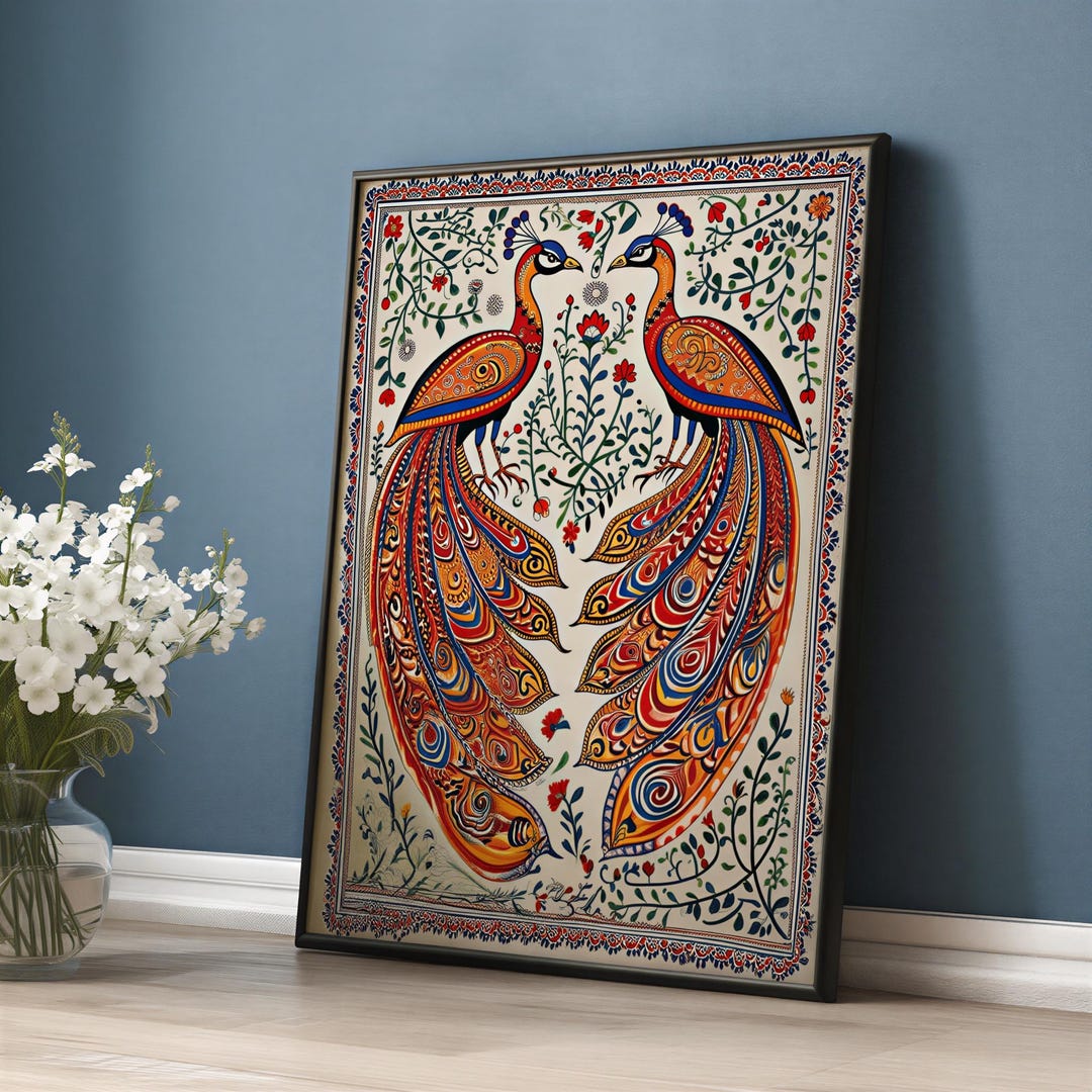 Madhubani Peacock Painting – Indian Folk Art Walldecor - Asian Mandala ...