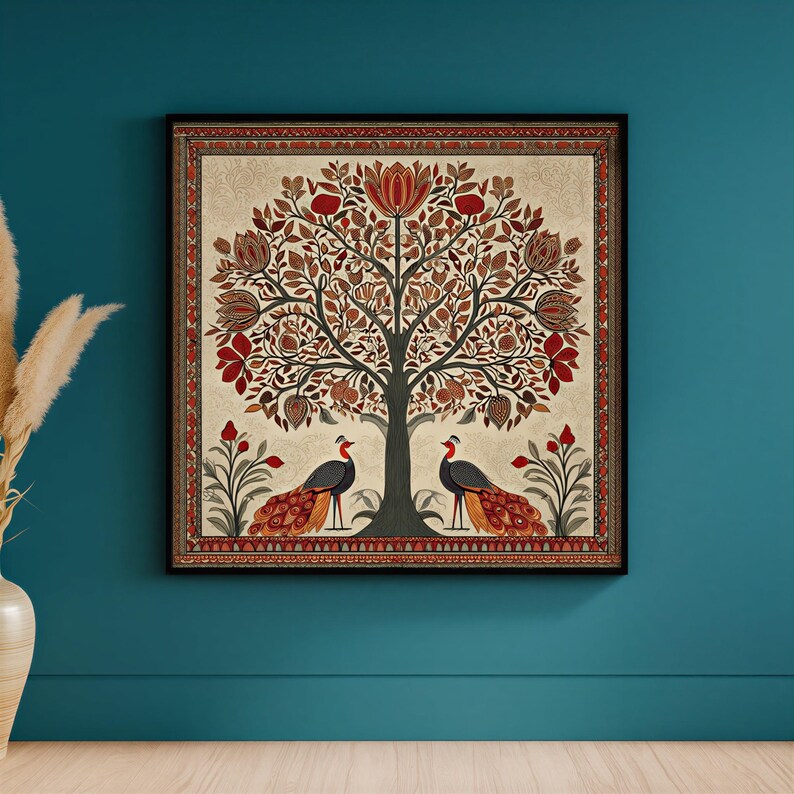 Madhubani Tree of Life Painting - Spiritual Indian Folk Wall Art ...