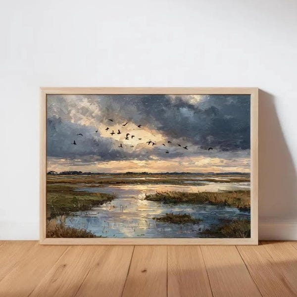 Charleston Low Country Marsh schilderij - kustmoeras zonsondergang - humeurige muurkunst - antiek decor (PRINT)