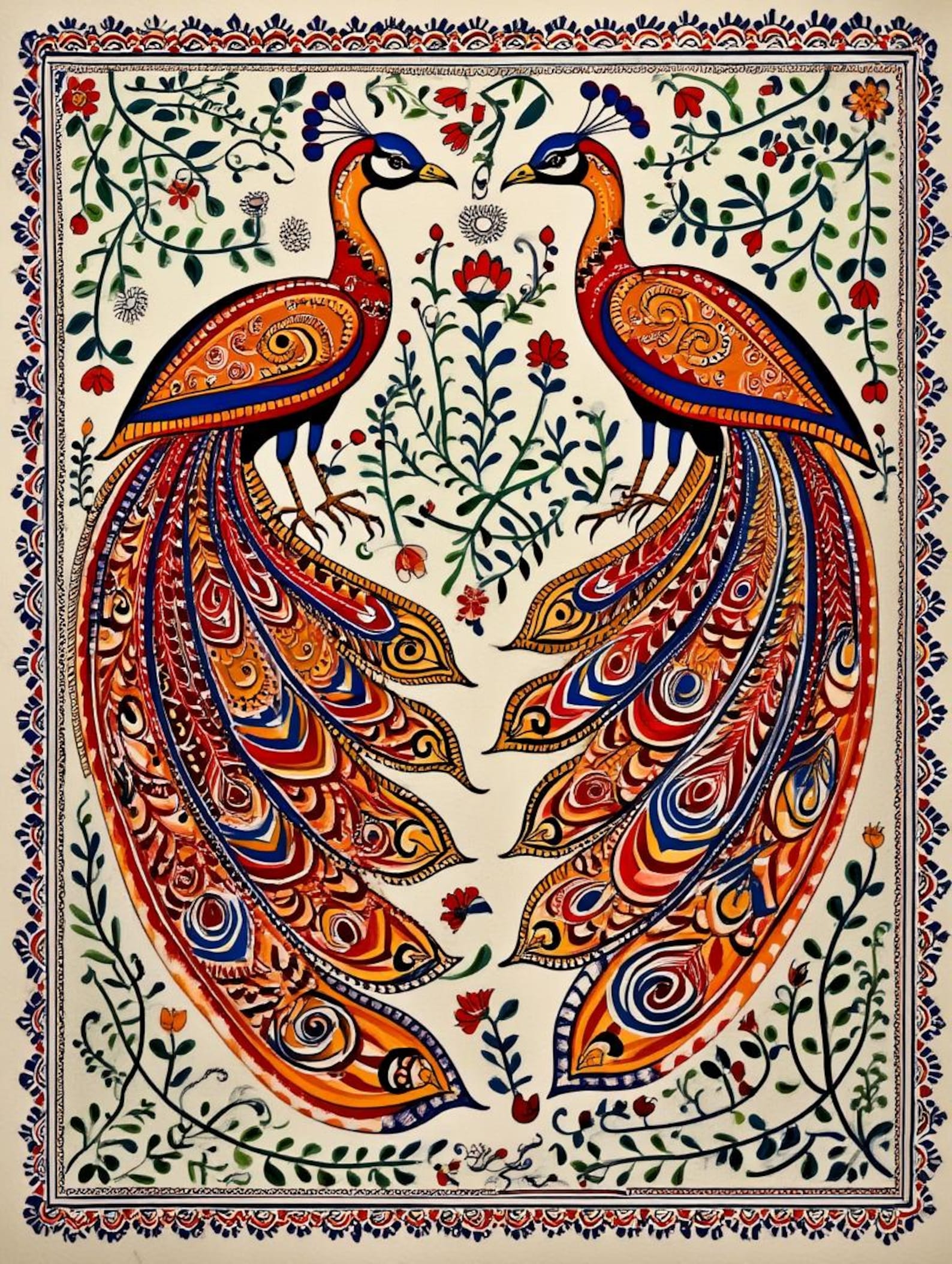 Madhubani Peacock Painting – Indian Folk Art Walldecor - Asian Mandala ...