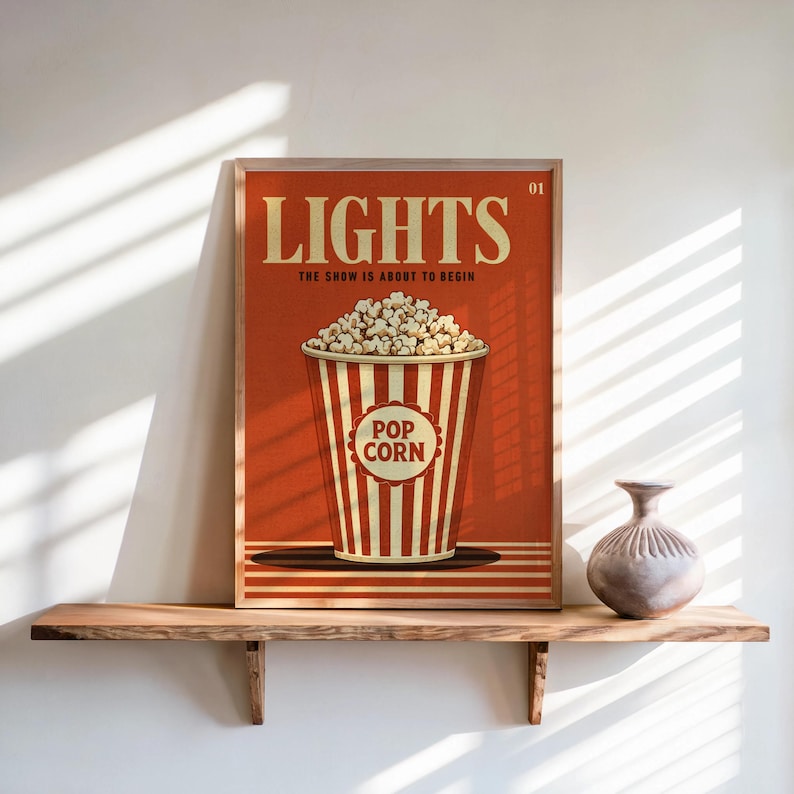 Cinema Wall Art Set of 3, Retro Movie Poster Triptych, Vintage Film Decor, Classic Theater Room Prints, Mid Century Home Theater Posters