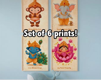 Muurdecoratie met hindoeïstische goden voor de babykamer - Indiase babykamerdecoratie - Krishna, Ganesha, Lakshmi, Saraswati, Hanuman, ...