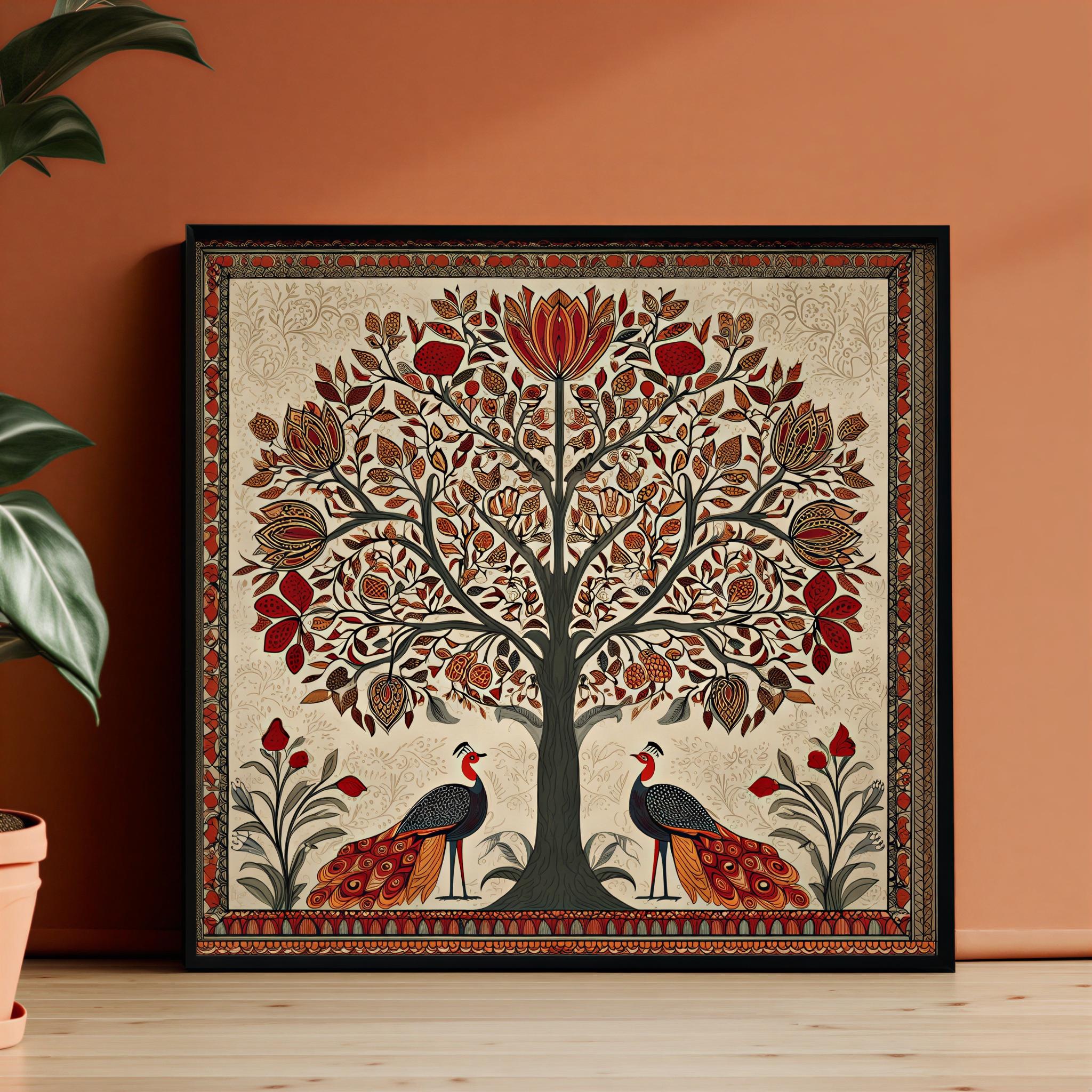 Madhubani Tree of Life Painting - Spiritual Indian Folk Wall Art ...