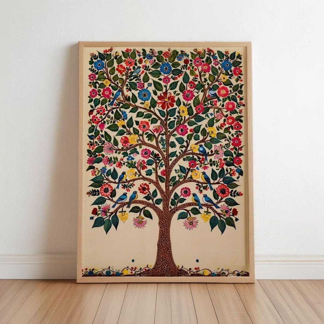 Colorful Pichwai Tree of Life Painting Print - Indian Folk Art Wall ...