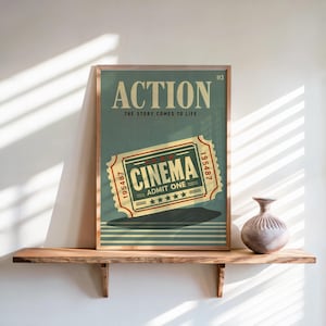 Cinema Wall Art Set of 3, Retro Movie Poster Triptych, Vintage Film Decor, Classic Theater Room Prints, Mid Century Home Theater Posters