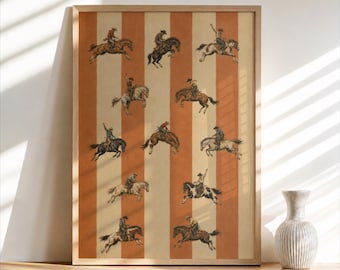 Western Horse Rodeo Wall Art, Vintage Southwestern Print, Striped Cowboy Poster, Rustic Old West Decor, Horse Lover Gift, Country Ranch