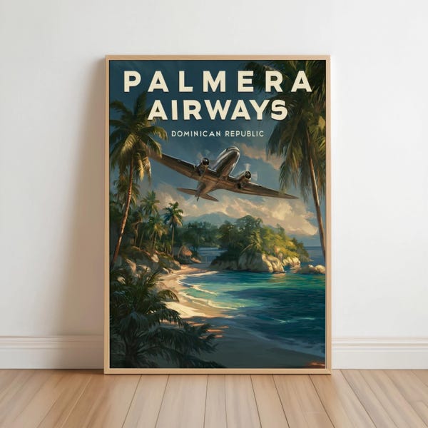 Vintage Dominican Republic Travel Poster, Mid Century Caribbean Beach Art