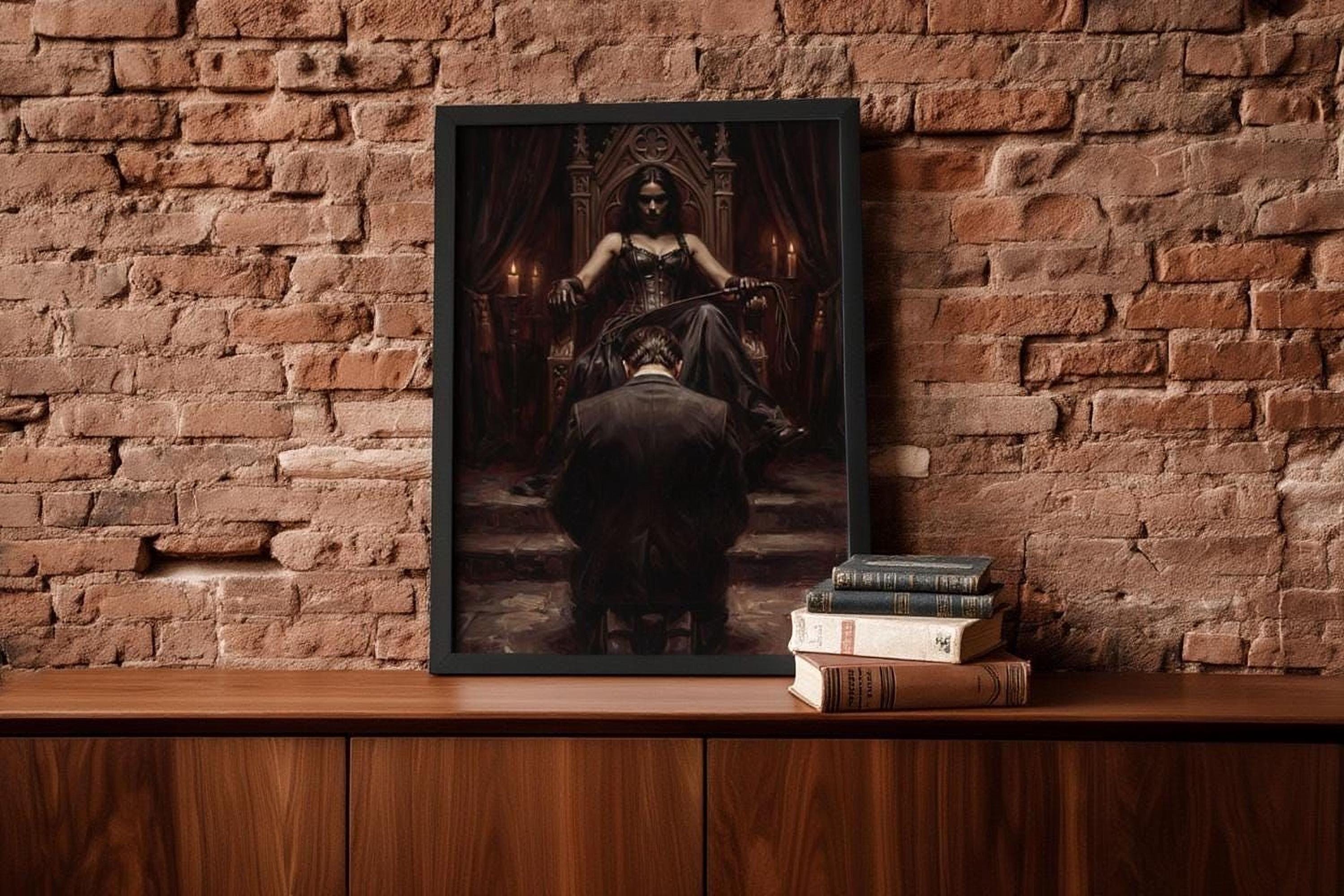 Impressão artística de dominatrix gótica, pintura a óleo de femdom ...