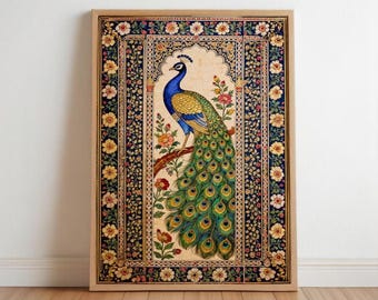 Pichwai Peacock Painting Print - Traditional Indian Folk Wall Art (Digital Download)