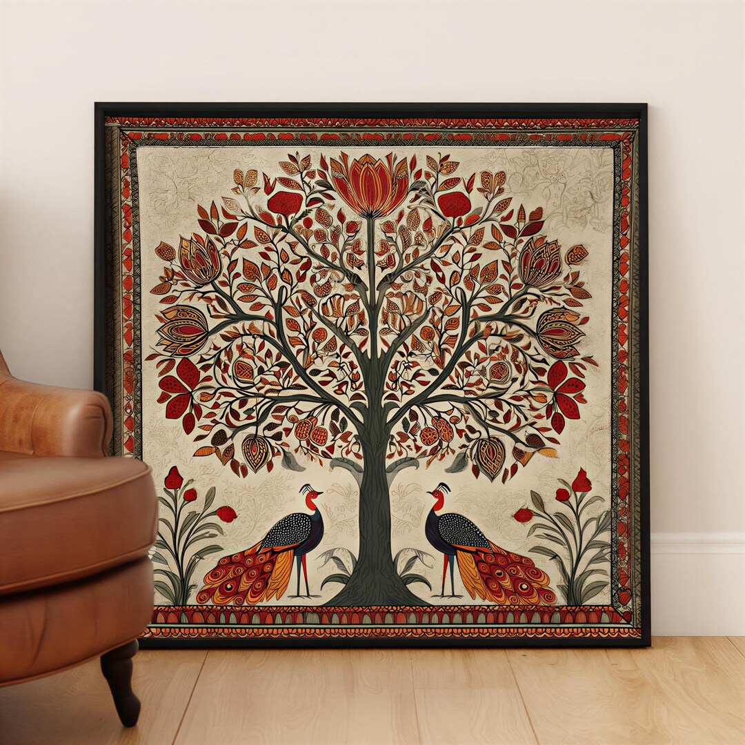 Madhubani Tree of Life Painting - Spiritual Indian Folk Wall Art ...