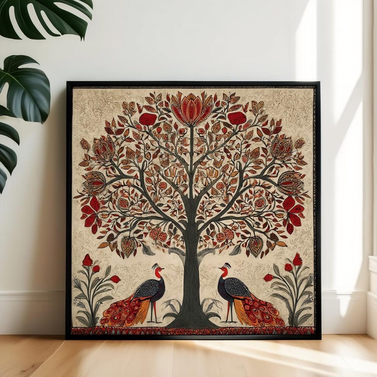 Madhubani Tree of Life Painting - Spiritual Indian Folk Wall Art ...