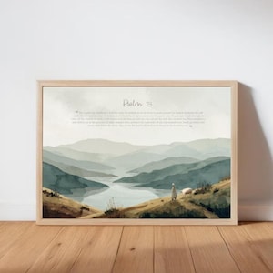 Psalm 23 Wall Art Print, earthy scripture decor, tiny sheep painting, watercolor printed
